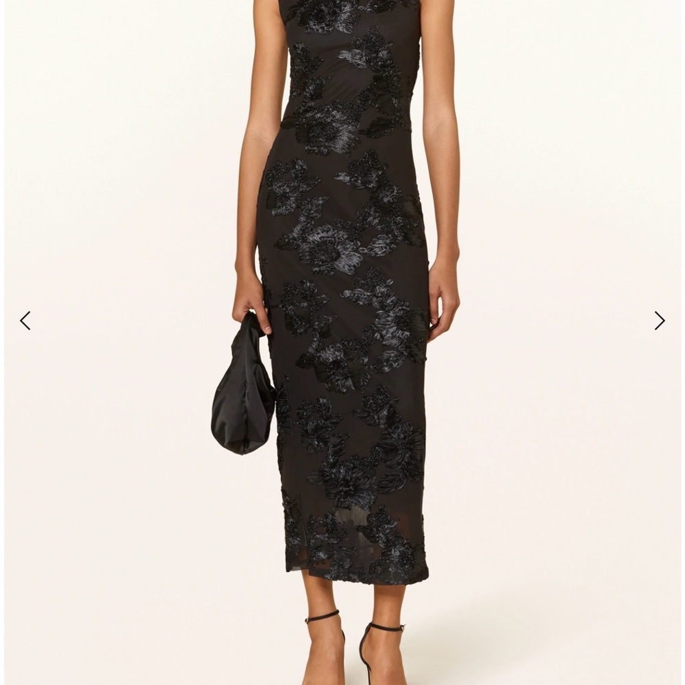 Black Floral Sequin Midi Dress